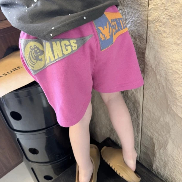 现货MZ.儿童夏季定制款贴标毛圈植绒字母日系短裤1583