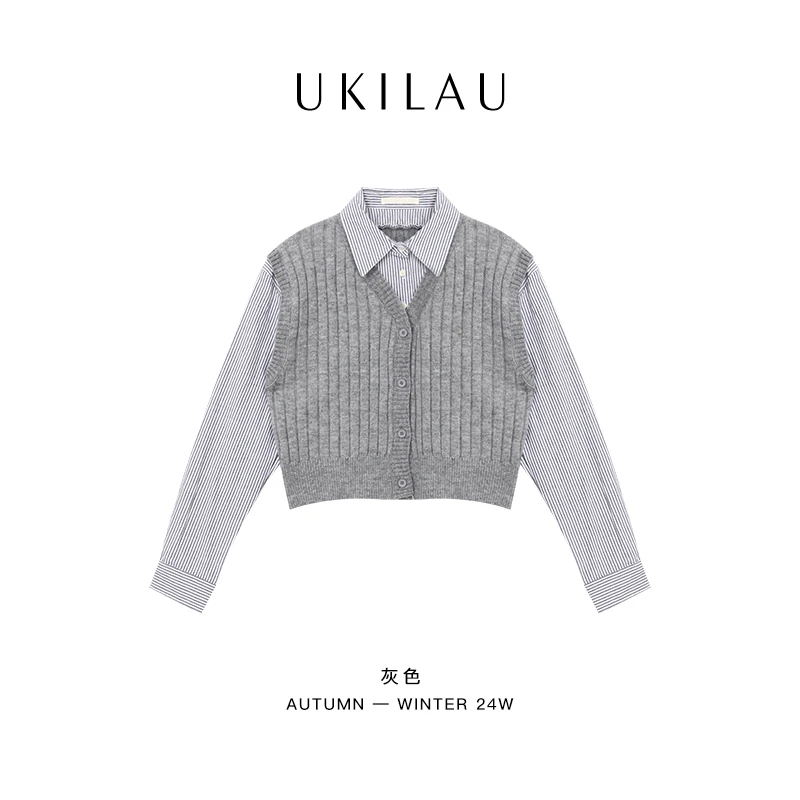 UKILAU设计感小众假两件马甲毛衣