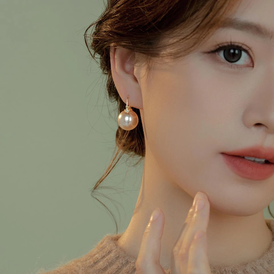 OLOIU 925银仿珍珠耳饰 咖色复古珍珠耳环女小众设计高级感耳饰