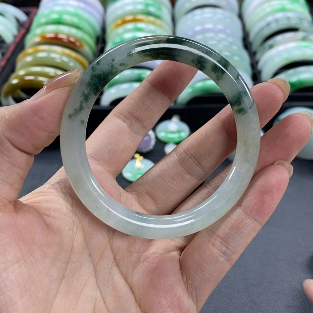 ****翡翠未镶嵌手镯天然翡翠手镯53圆条卡8