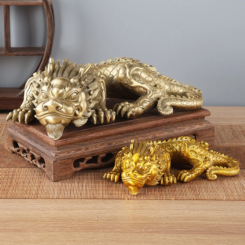 新款黄铜龙龟蟒龟摆件镇水兽避水兽铜雕工艺品办公桌文玩布局摆饰