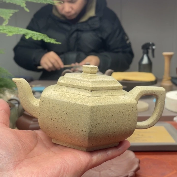 紫砂茶壶原矿无添加手磨料墨绿泥六方雪华