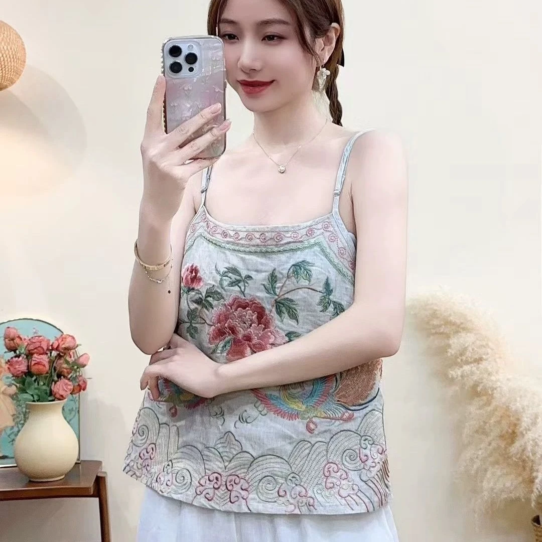 【现货+运费险】重工刺绣中式打底国风复古内搭吊带民族上衣Y992