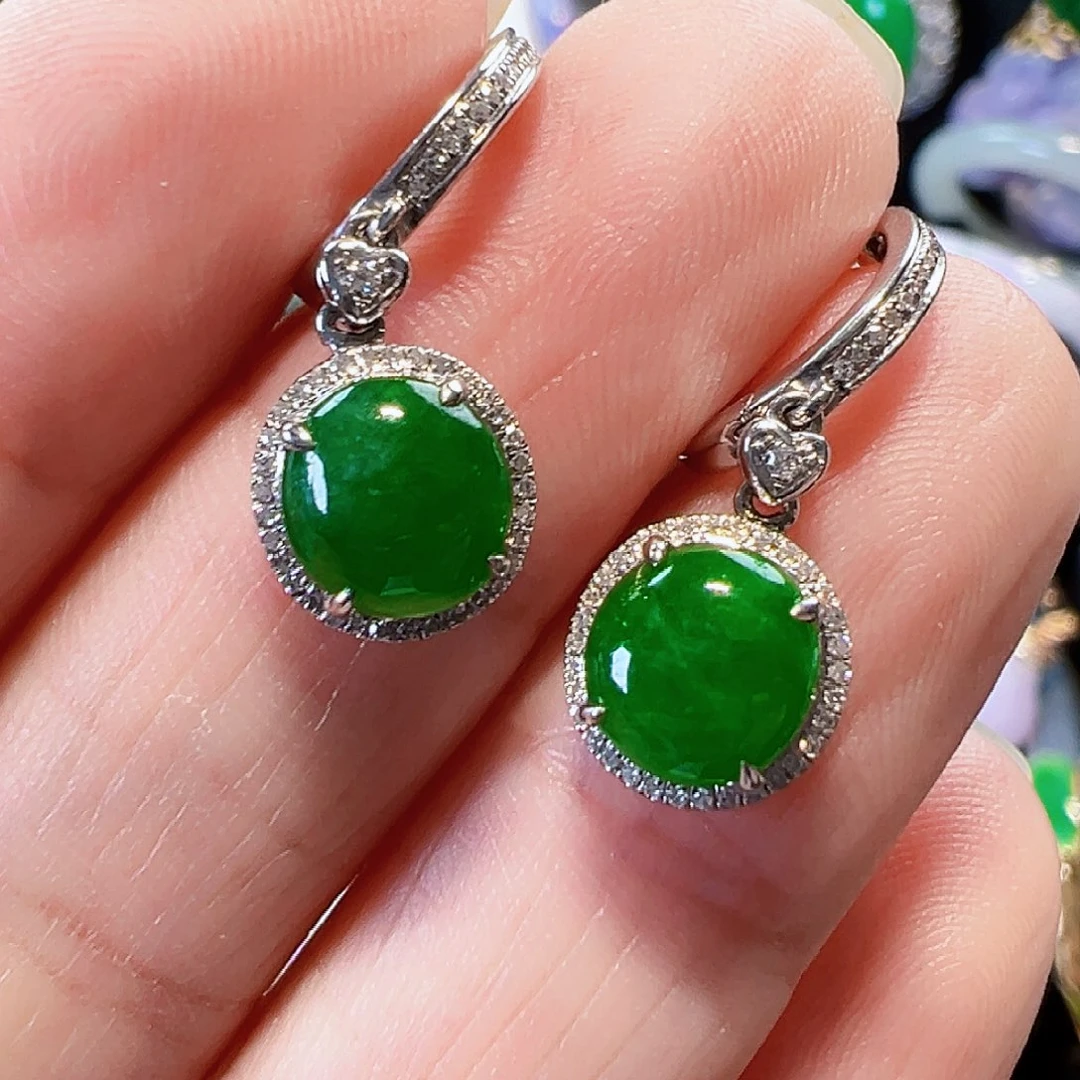 翡翠耳饰18K金镶嵌签收后24小时鉴赏期