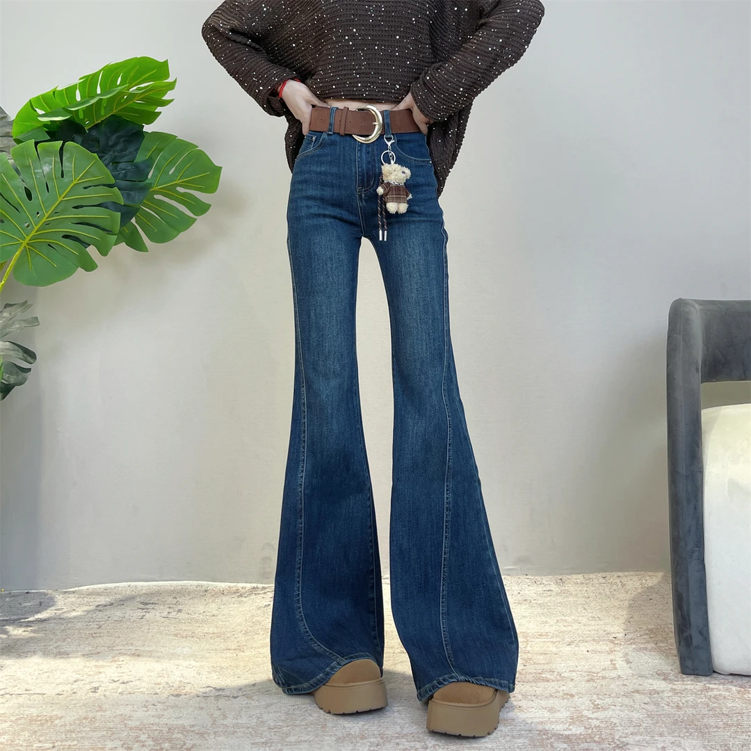 迪否高腰显瘦直筒喇叭裤女秋季2025新款不贴腿垂感时尚牛仔裤6329