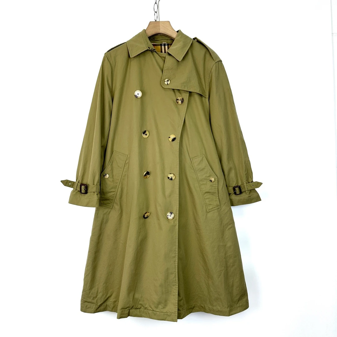 99新 BURBERRY/博柏利 UK6码/军绿色双排扣长款风衣外套/08801