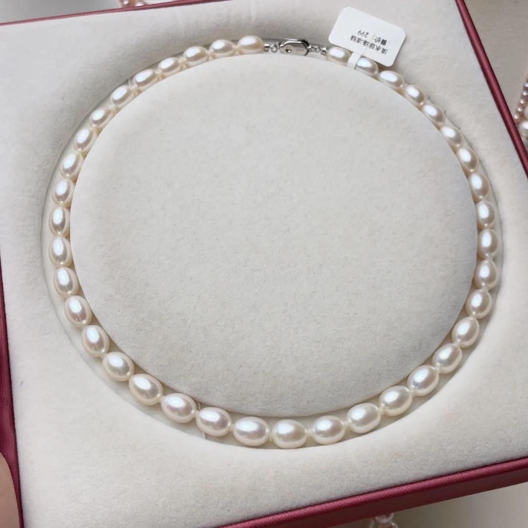 淡水珍珠项链银S925镶嵌8-9
