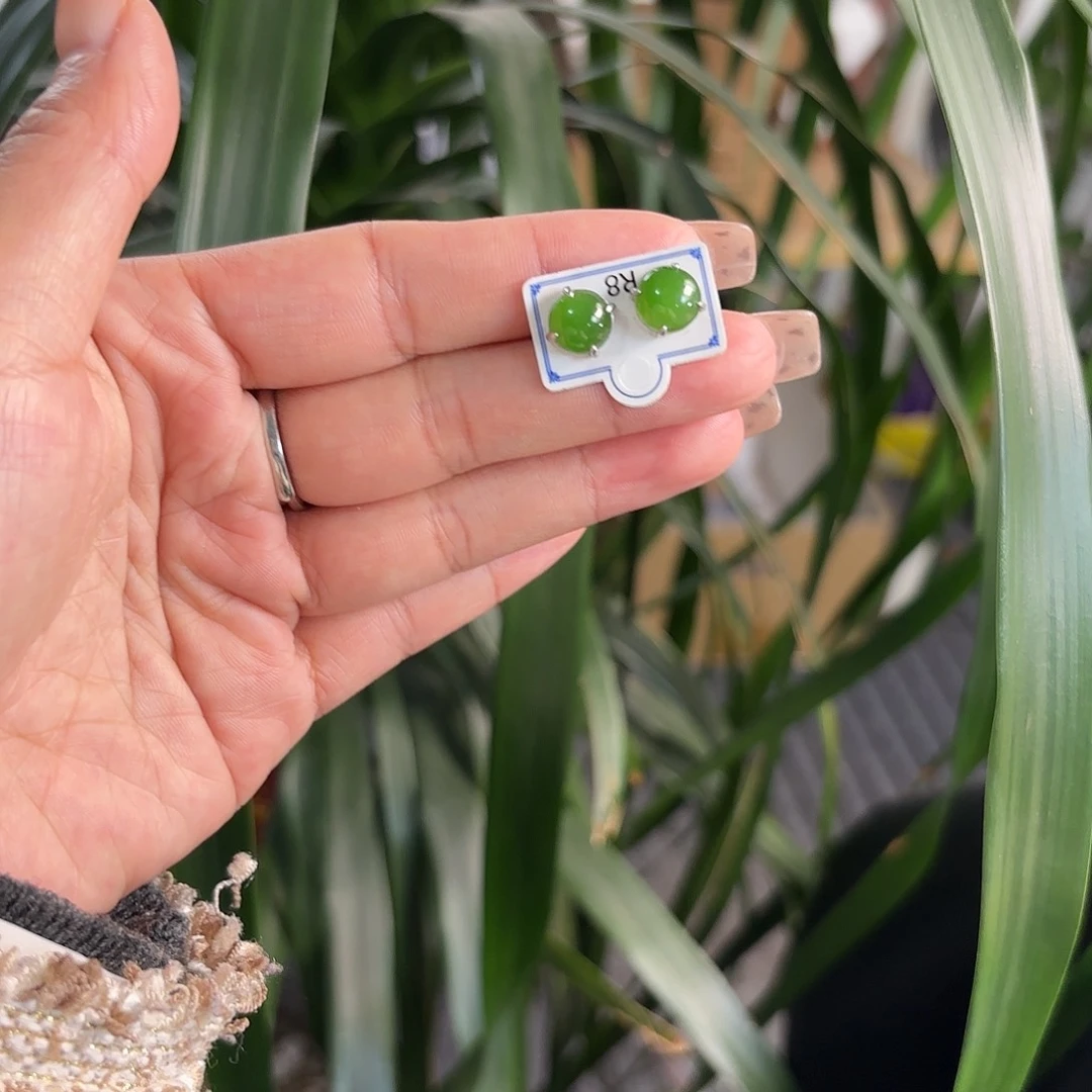 和田玉银S925镶嵌耳饰