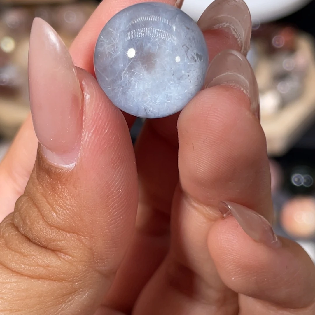 发晶珠宝半成品未镶嵌@****ᵏ蓝绒花圆珠16.3mm