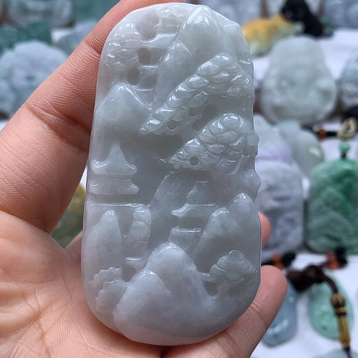 翡翠未镶嵌颈饰山水福利卡厚11+