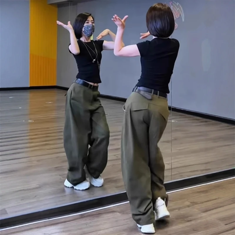 墨绿色阔腿工装裤女早秋新款2025年网红高腰显瘦直筒裤弯刀休闲裤