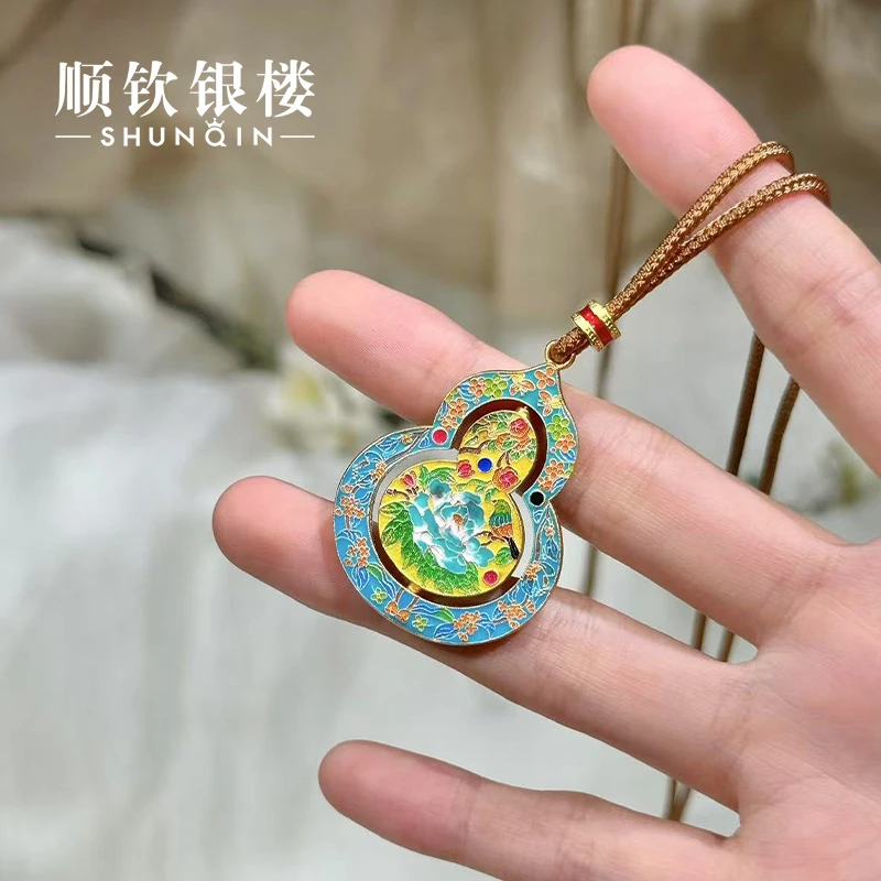 顺钦银楼 吊坠足银珐琅 【花狸图套链】999国风设计感葫芦套链