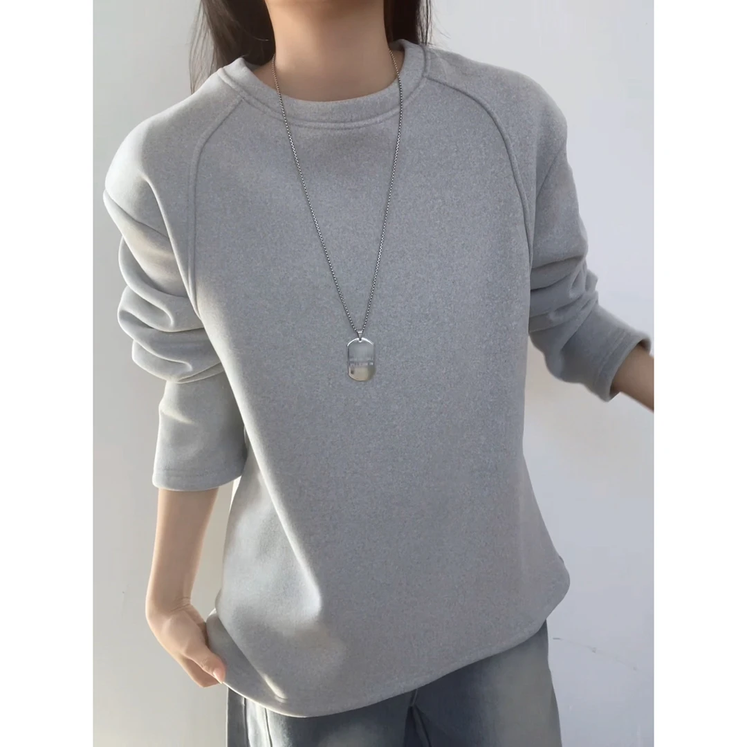 拼接垫肩长袖T恤男秋冬灰色无帽圆领卫衣宽松休闲内搭打底衫上衣