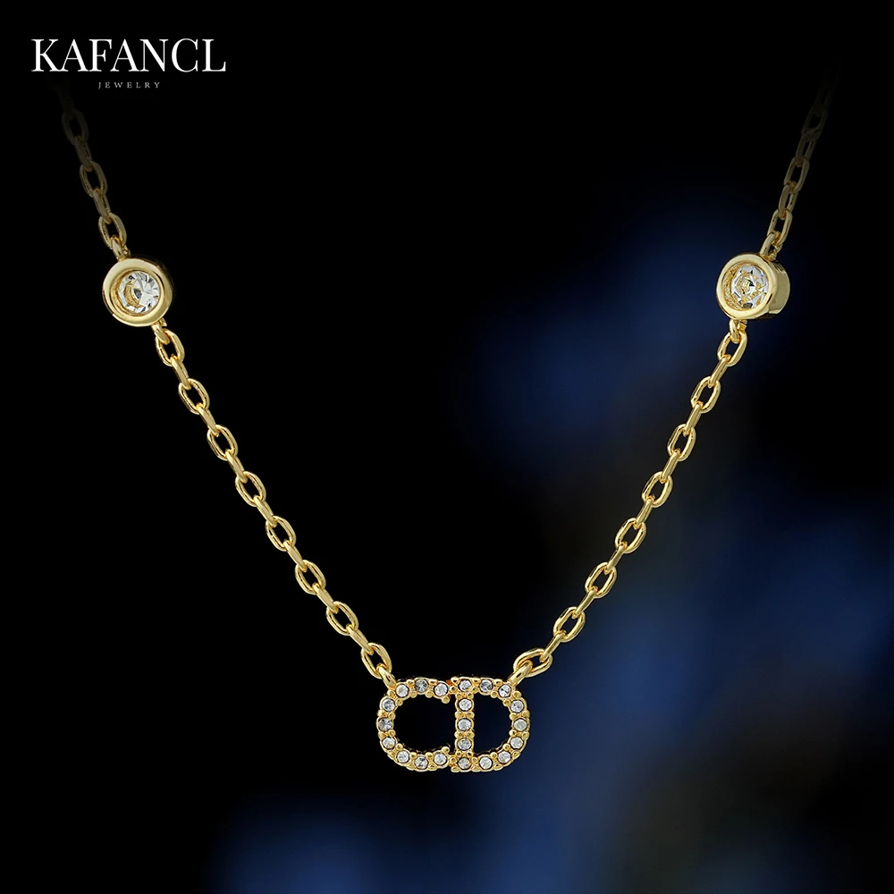 古埃及 镀K金 雅韵金珠字母D满镶项链 ZF-B537