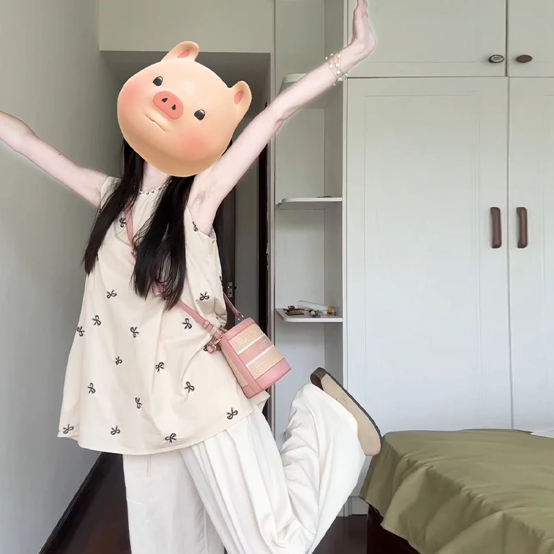 3502设计感小众蝴蝶结无袖衬衫女2024夏季新款独特小衫法式小上衣