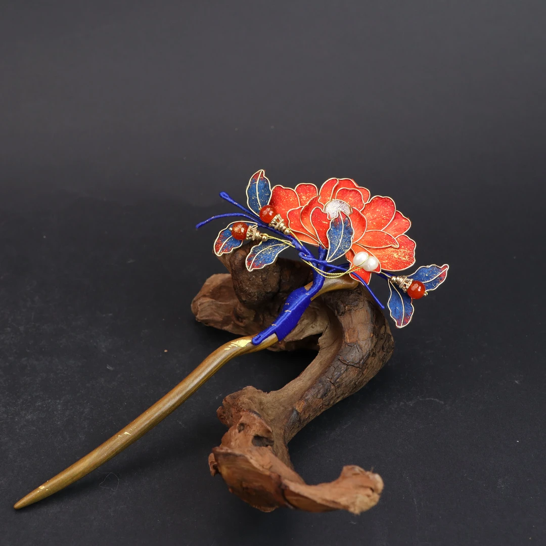 【国色芳华】非遗绒花红牡丹花发簪古风簪百搭头饰发饰超仙桑蚕丝