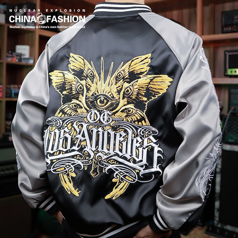 核爆炸潮牌六翼天使重工刺绣秋冬男女大码夹克美式潮流外套棒球服