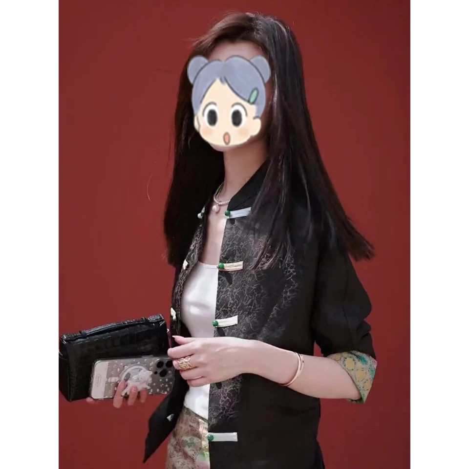 复古改良唐装盘扣外套女2025新款轻国风新中式别致设计感黑色上衣