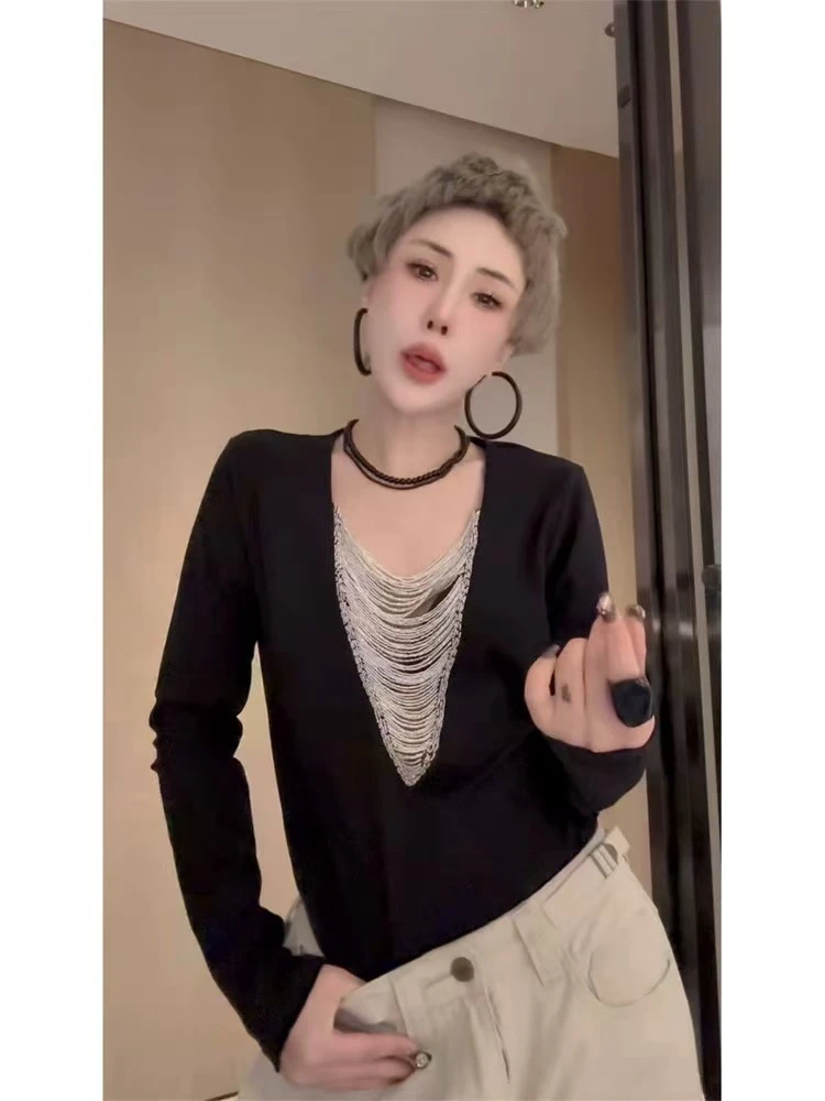 欧货高端设计感时尚拼接小衫早秋新款优雅气质显瘦女神范长袖上衣