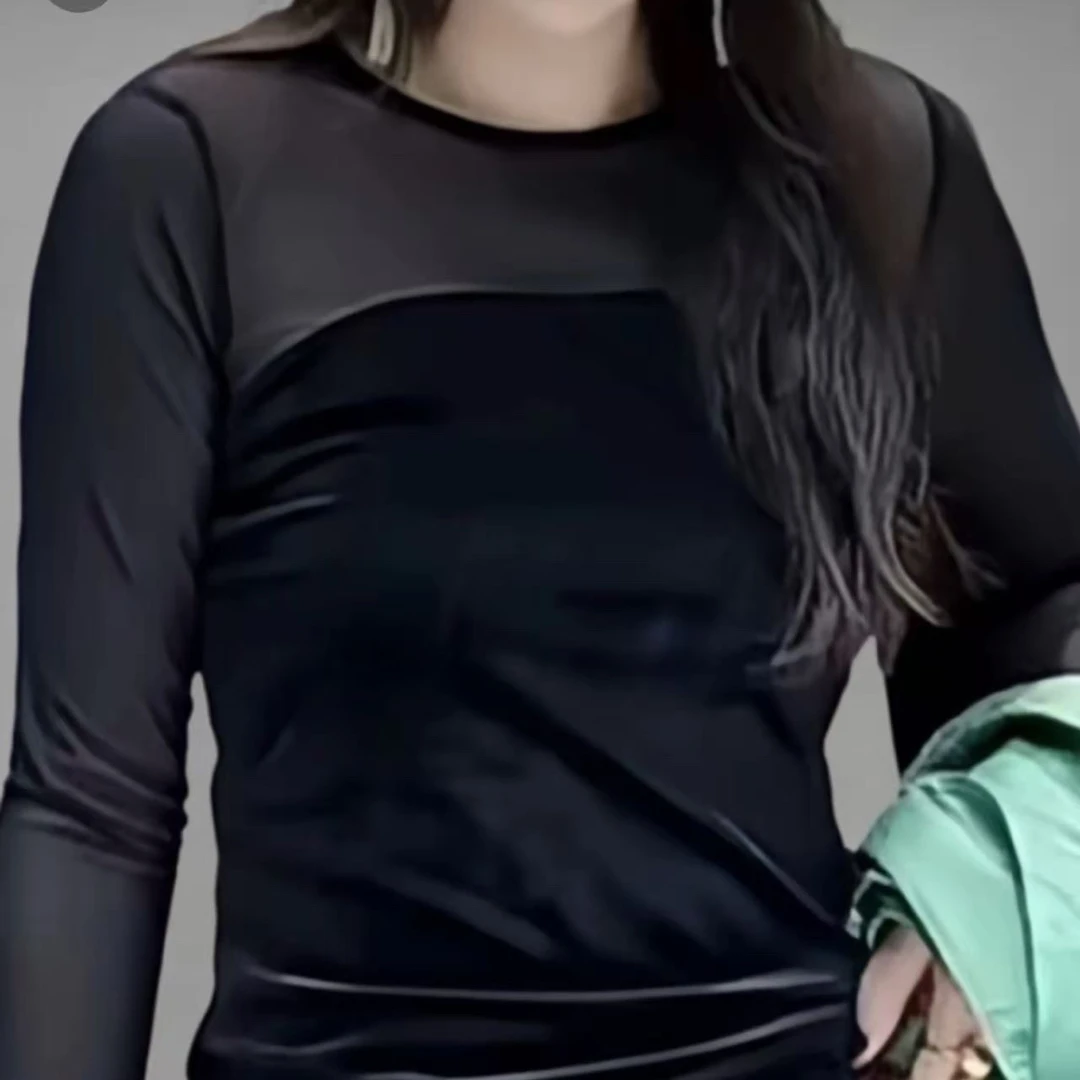 拼接网纱性感T恤时尚显瘦百搭打底衫