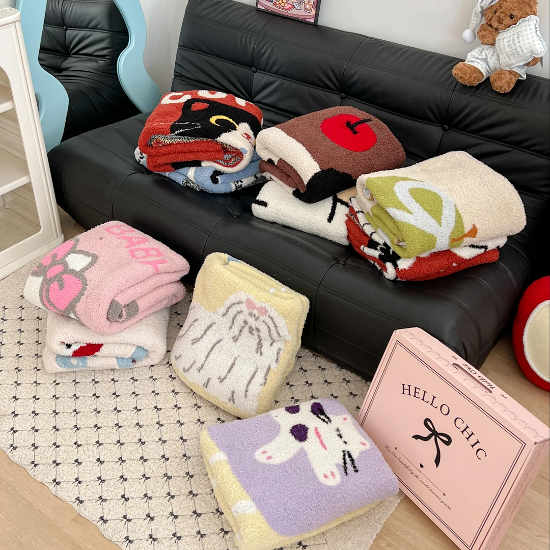 适禾家【礼盒发货】针织毯新款半边绒可爱ins风可水洗午睡毯沙发毯