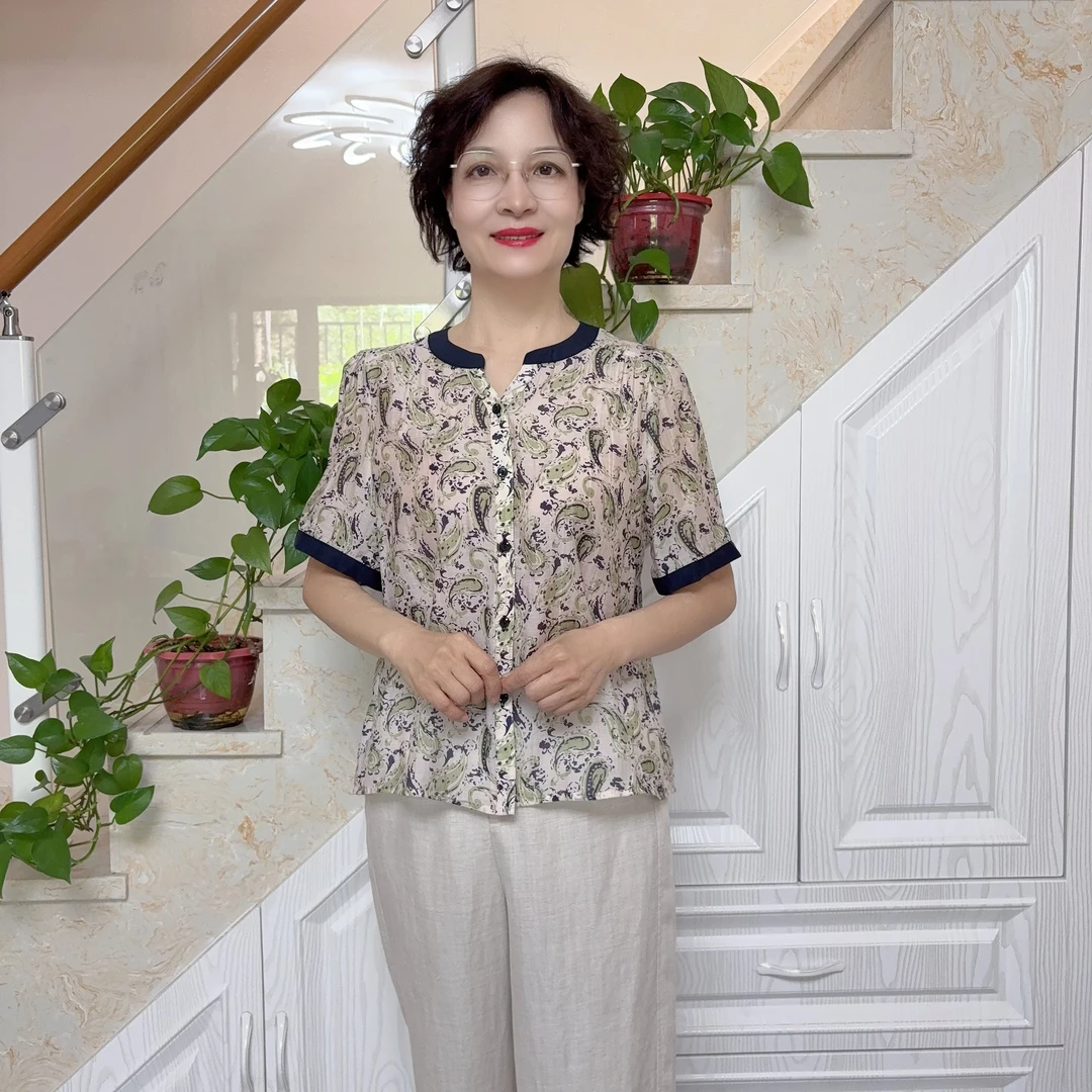 【LU-JIE 2545】妈妈装中老年女装新款圆领花型爆版洋气半袖衫气质