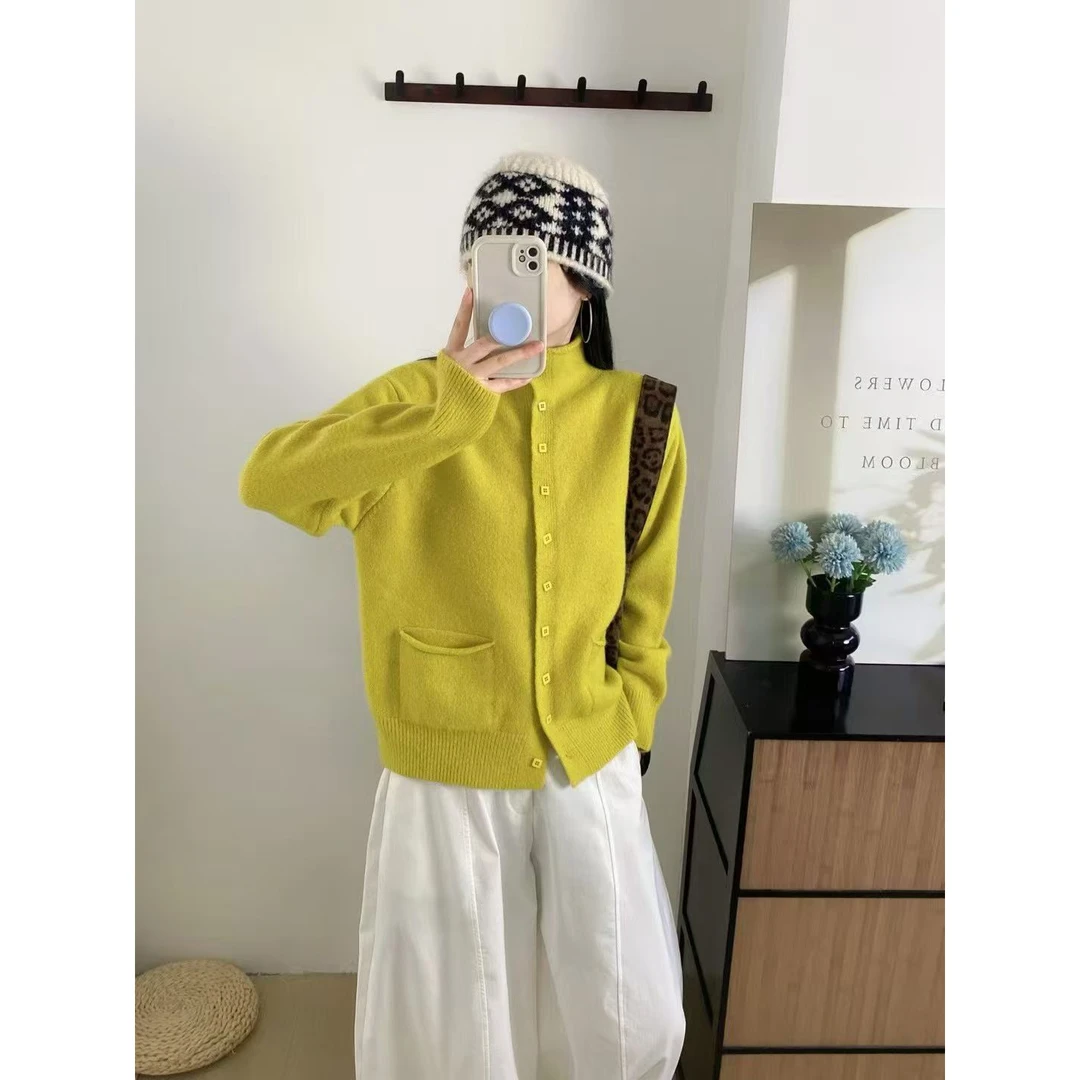 巨好看！韩系双口袋毛衣开衫女秋冬宽松软糯慵懒百搭针织外套上衣