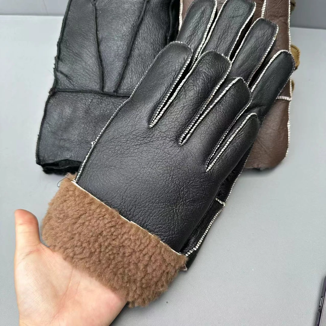 冬季保暖羊毛一体男士加长护腕手套真皮真毛颜色随机发货手套