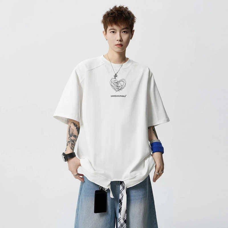 夏季重磅基础打底衫男宽松上衣内搭男女潮流情侣印花短袖T恤半袖