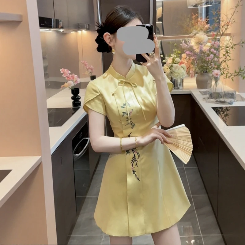 新中式国风气质优雅提花短袖连衣裙女夏季高级感轻奢古风A字短裙