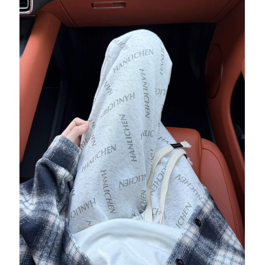 HANLICHEN重磅满印字母卫裤男春季潮牌高级感运动裤子宽松休闲裤