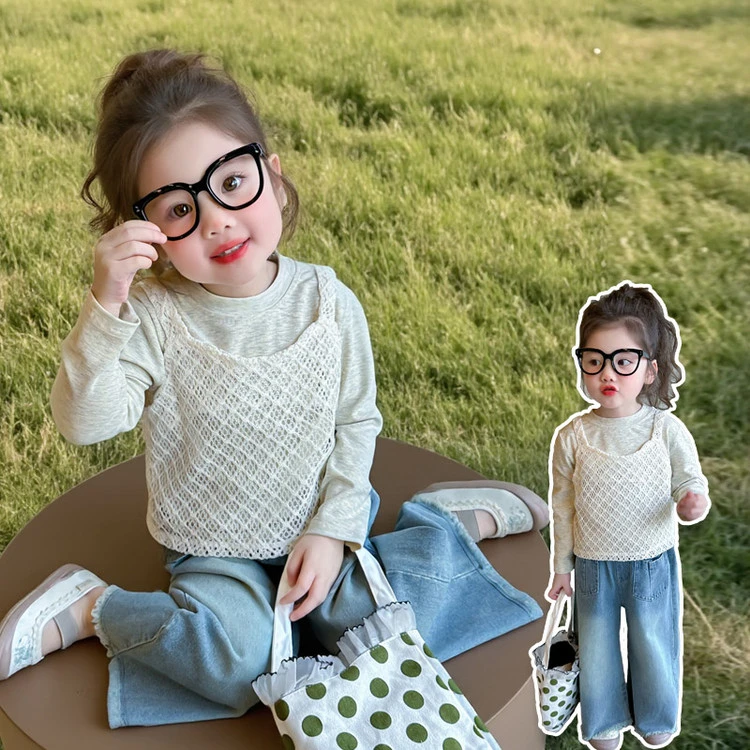 韩系童装女童法式连衣裙2025新款春季洋气儿童森系蕾丝花边背心裙