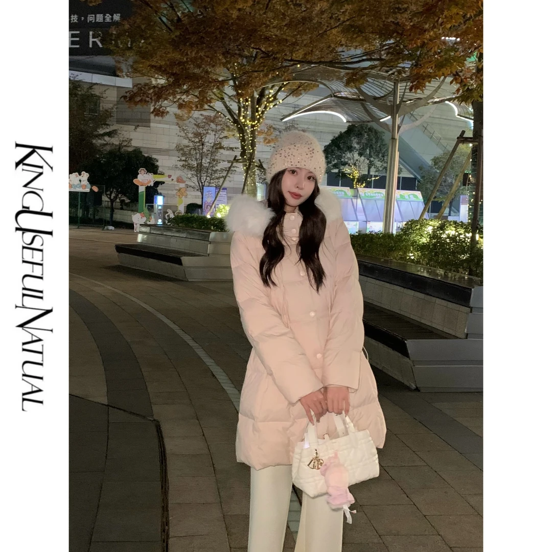 KUN【韩剧女主】冬日甜暖感 浅粉系90白鸭绒松紧冬季加厚外套羽绒服