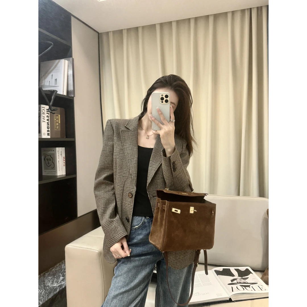 BIG WHITE REMADE“奢级拼接”定制面料轻奢复古格纹西装外套DB0902