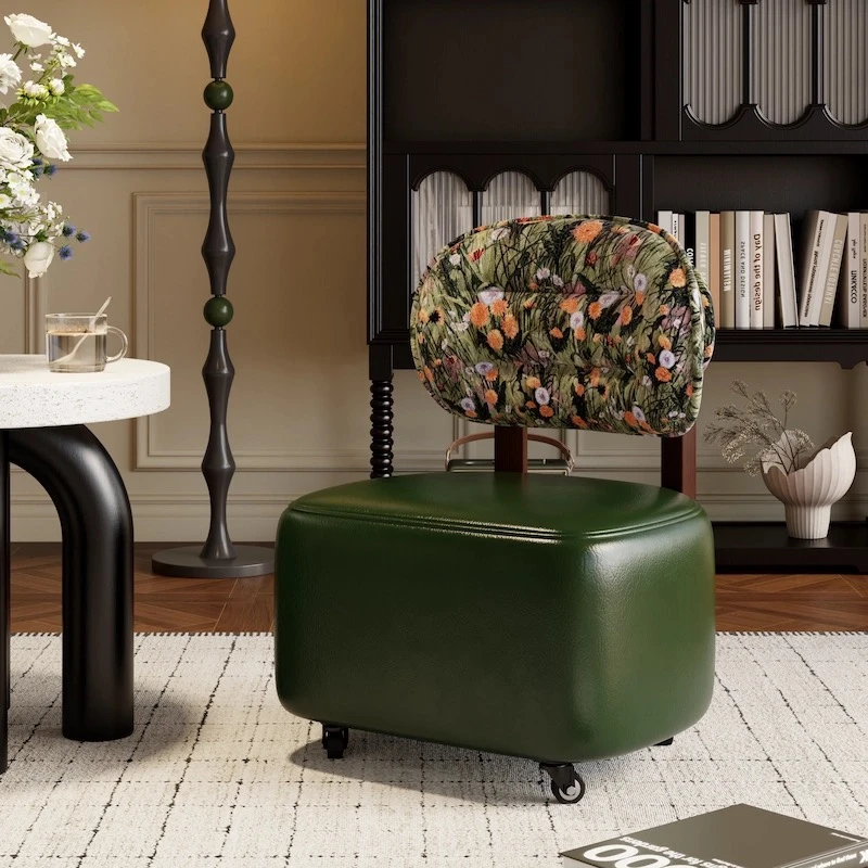 沙发凳溜溜凳实木法式复古风可旋转客厅矮凳轮溜溜椅大人可坐大人