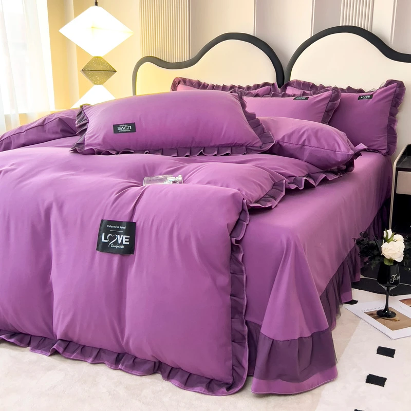 60s冰丝四件套工艺款韩版水洗天丝被套床裙凉感夏季丝滑裸睡