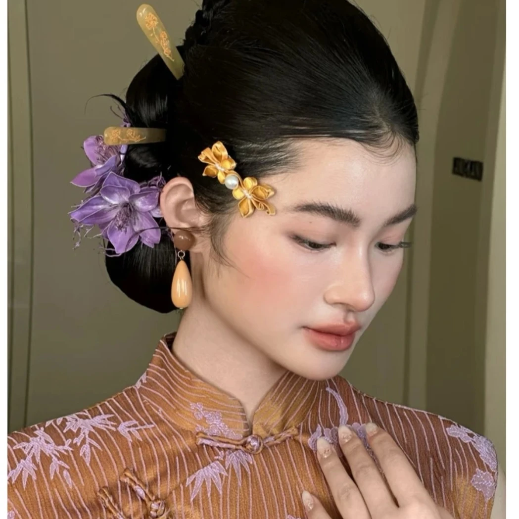 喜看优选15353金盘扣花涧紫醋酸簪发饰新娘唯美百搭时尚拍照摄影