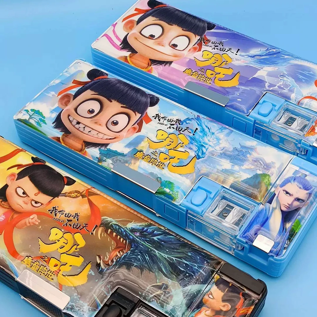 现货哪吒文具盒卡通多功能敖丙双层大容量铅笔盒儿童收纳笔袋