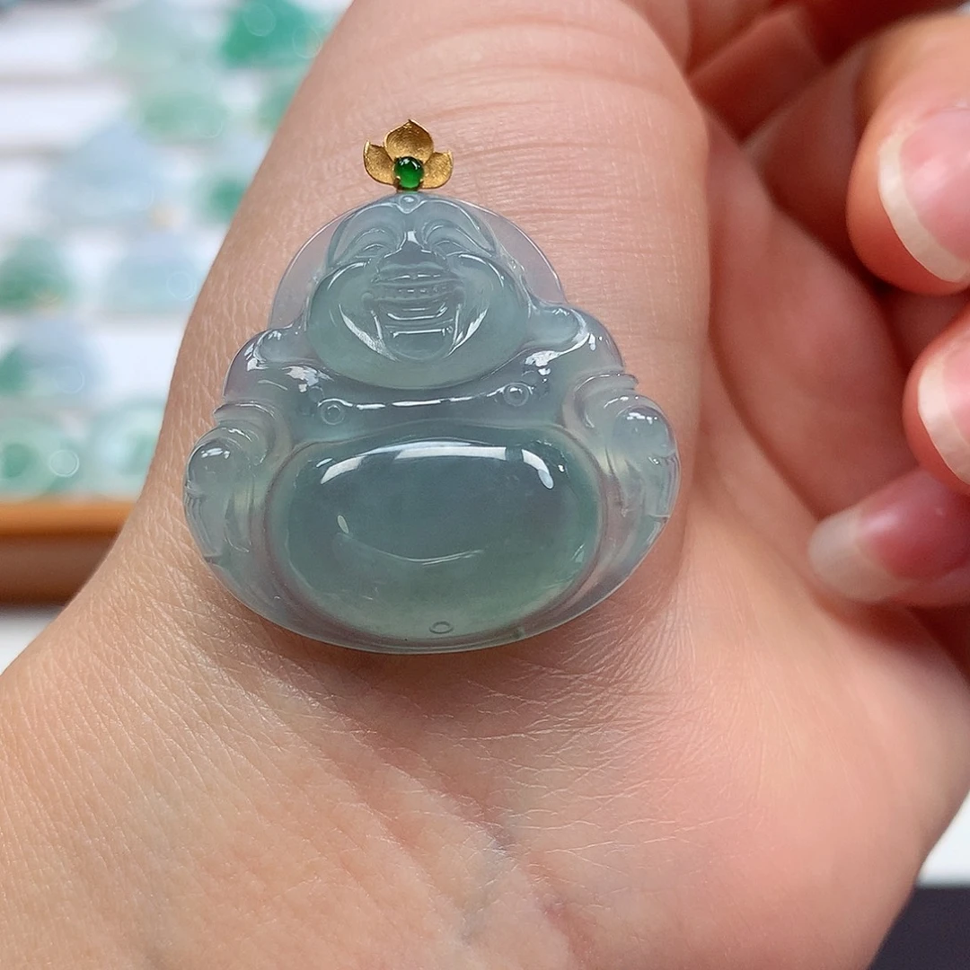 翡翠18K金镶嵌吊坠(赠链)27.5-29-5.8