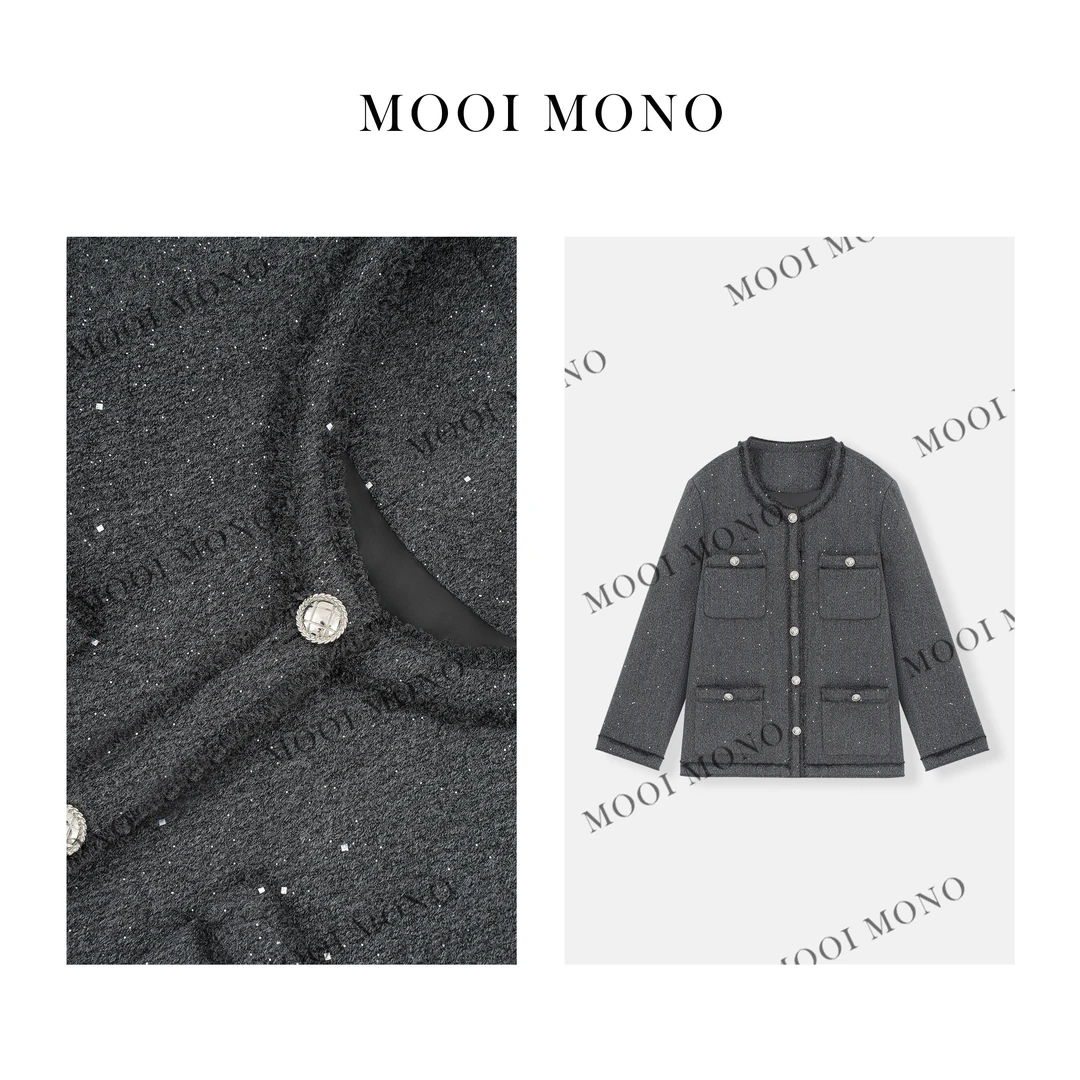 MOOI MONO"陨石冰川"显瘦冬季长袖圆领气质撒银呢料羽绒服Y543T44