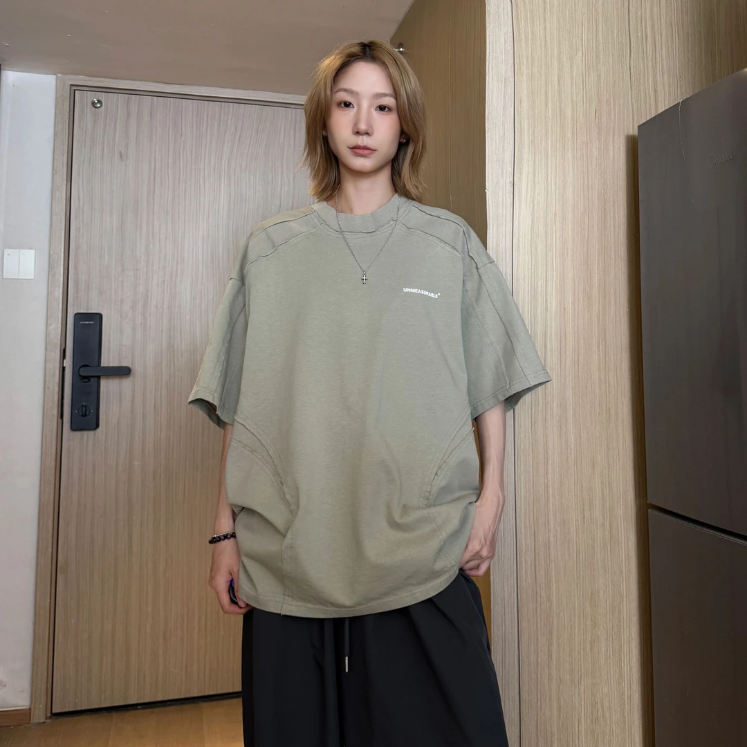 美式毛边简约夏季圆领半袖T恤男女印花百搭短袖情侣款宽松长袖