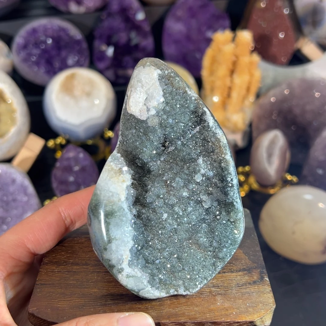 珠宝半成品紫晶未镶嵌40绿色火苗