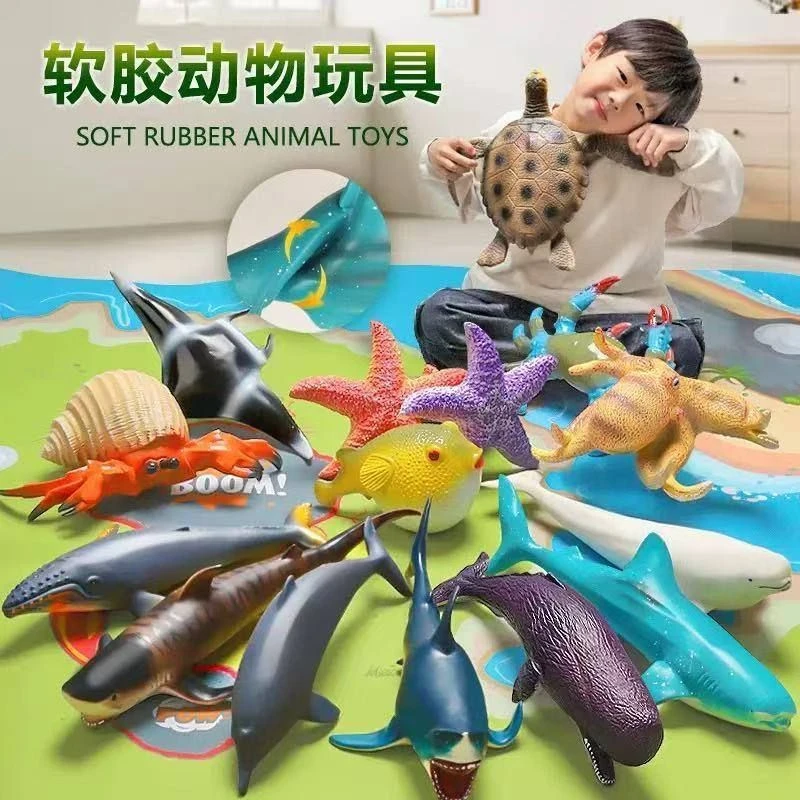 仿真鲸鱼鲨鱼动物儿童益智玩具海豚海洋海龟软胶模型大号鲨鱼玩具