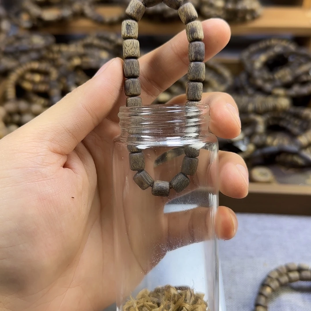 沉香香囊沉香桶珠07单沉水乌身老白棋