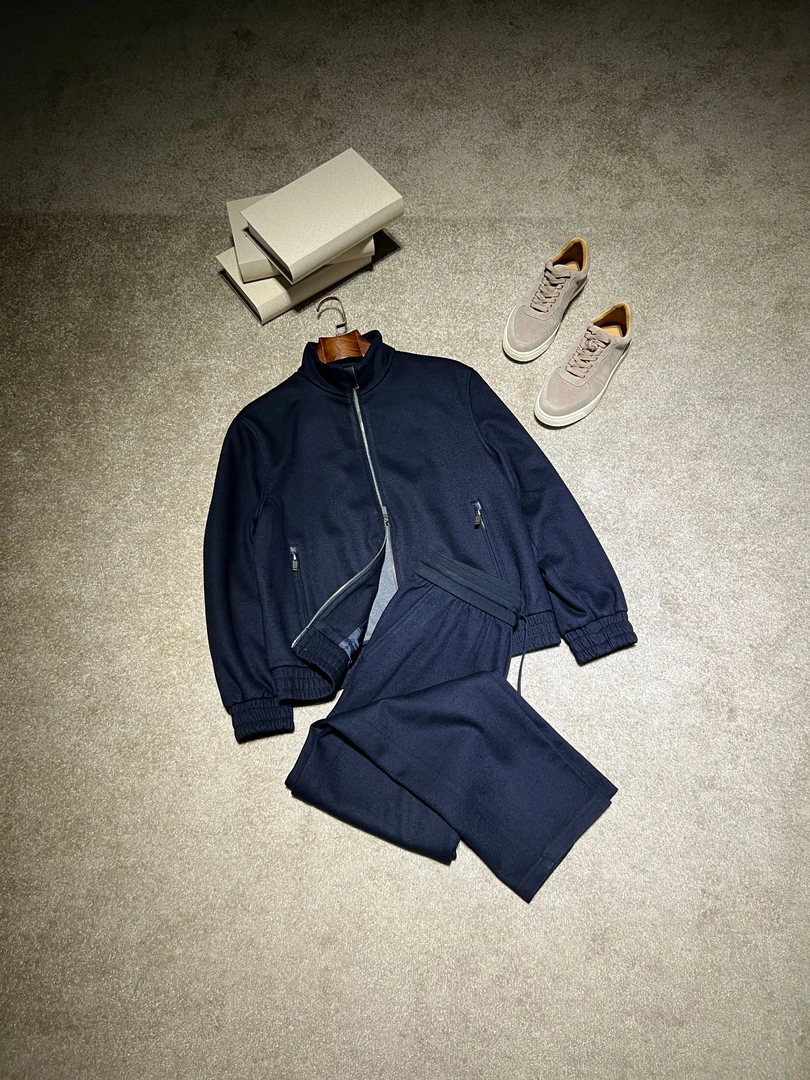 【嵿奢尊享】25秋冬 贵族礼物美丽诺羊毛混纺纯色极简休闲套装男士