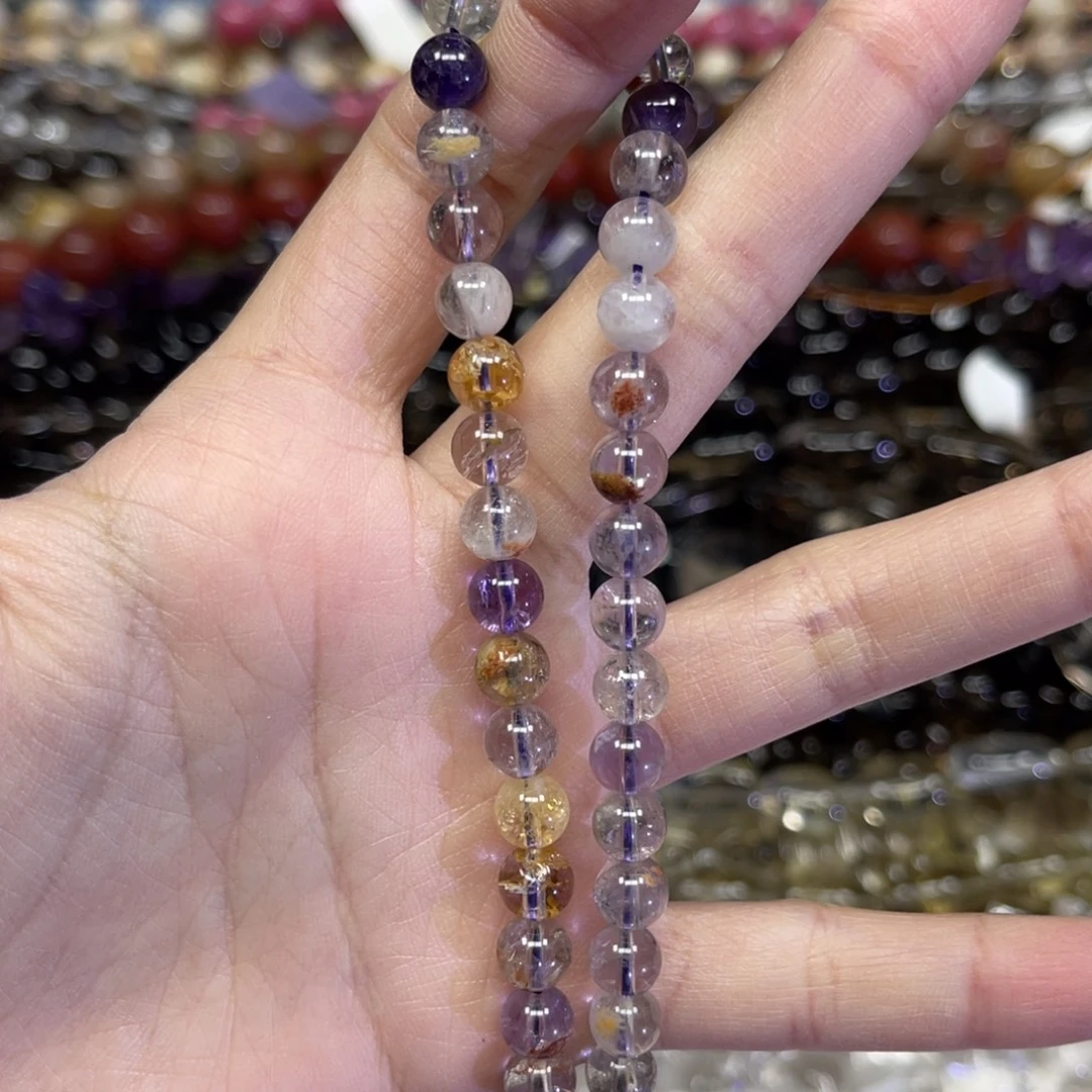 玛瑙/玉髓散珠紫钛幽灵卡6.7一条