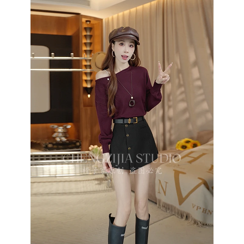 【裴诗婷】DD00092露肩斜肩长袖打底衫05