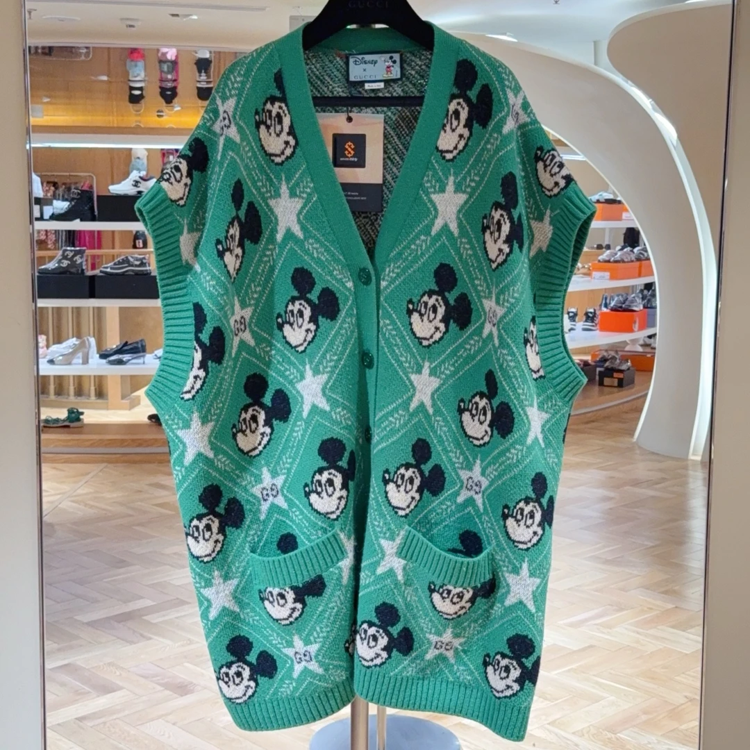 99新 GUCCI/古驰 迪士尼联名款米老鼠头绿色 针织开衫毛衣羊 S码
