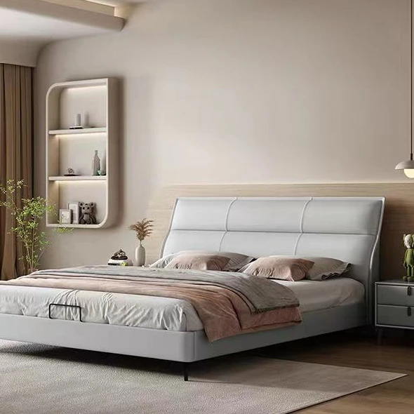 2025新款现代简约科技布意式极简布艺床高档轻奢实木床小户型家用