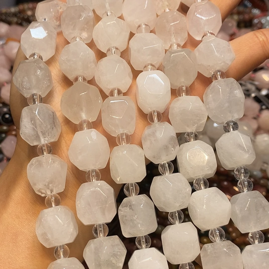 玛瑙/玉髓未镶嵌珠宝半成品白水晶切角一条15mm